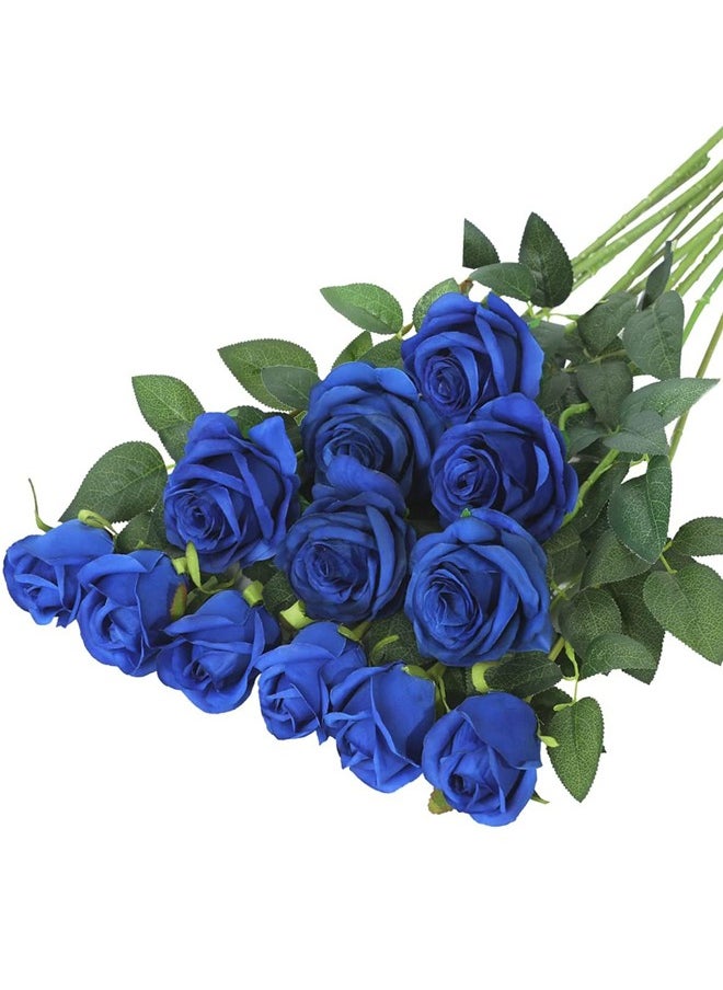 ZCM-HAPPY - 12 Pcs Blue Rose Artificial Silk Flowers 52cm - Image 1