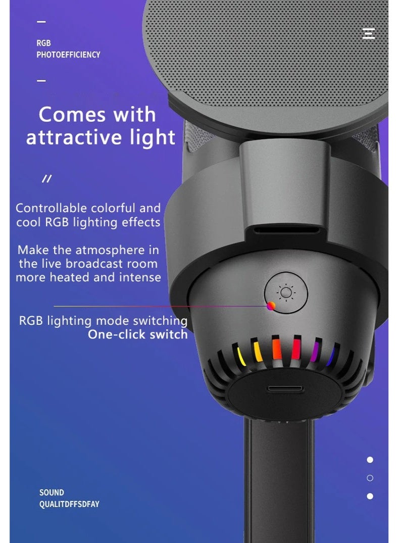 ميكروفون ZFSZ M9 USB ذو مكثف - ميكروفون تسجيل احترافي مزود بإضاءة RGB في القاعدة وحامل مكتبي ثقيل وفلتر صوت، يعمل بنظام التوصيل والتشغيل مع أجهزة الكمبيوتر المكتبية/المحمولة/PS5، مثالي للبث المباشر والبودكاست والألعاب - Image 4