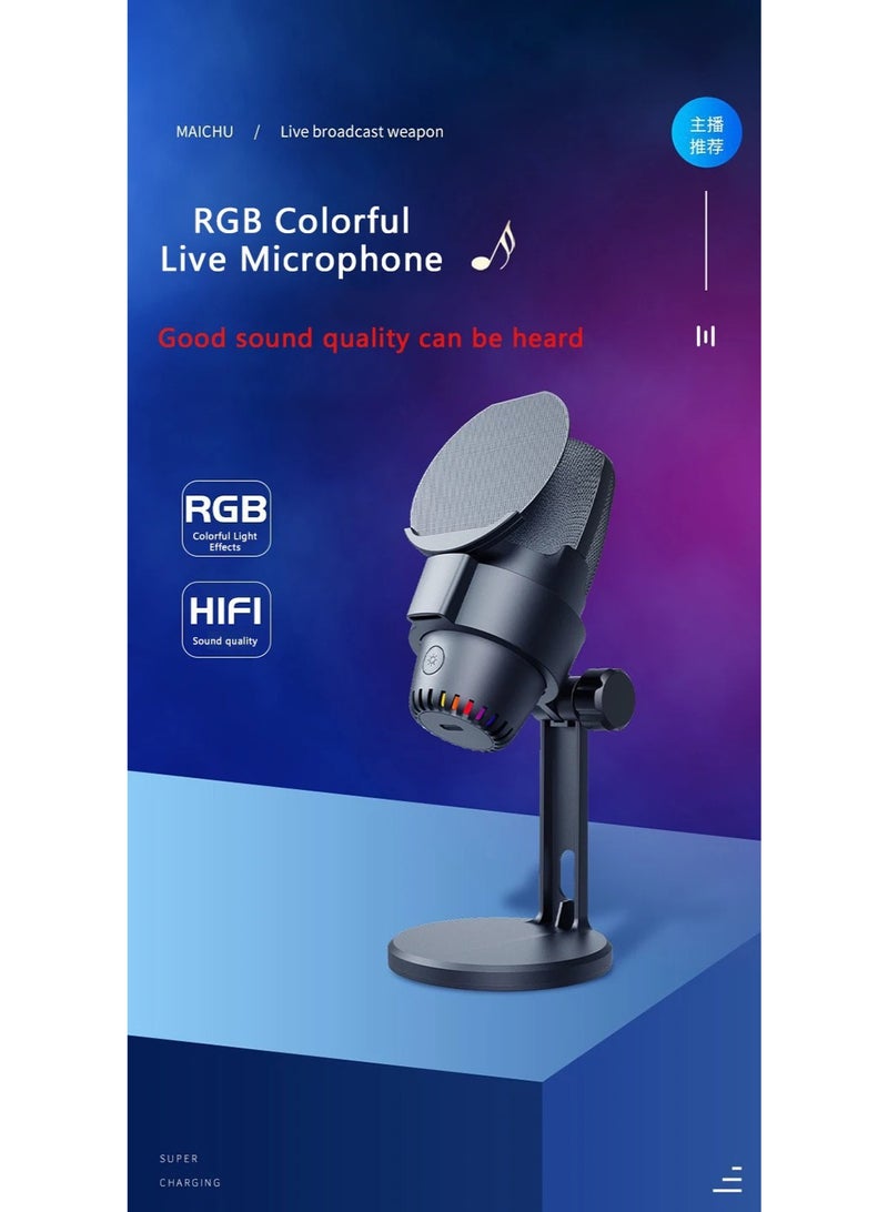 ميكروفون ZFSZ M9 USB ذو مكثف - ميكروفون تسجيل احترافي مزود بإضاءة RGB في القاعدة وحامل مكتبي ثقيل وفلتر صوت، يعمل بنظام التوصيل والتشغيل مع أجهزة الكمبيوتر المكتبية/المحمولة/PS5، مثالي للبث المباشر والبودكاست والألعاب - Image 2