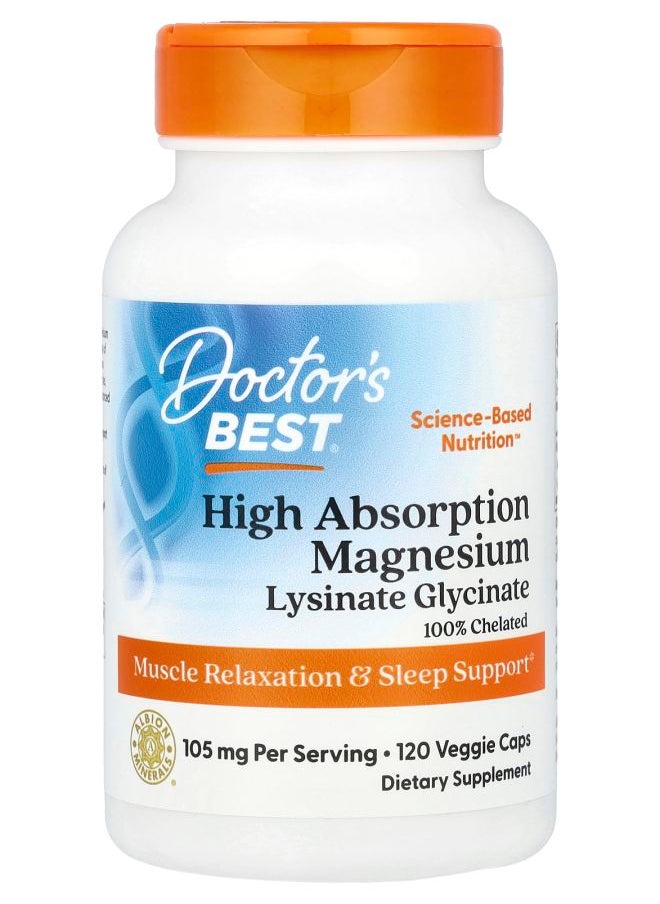 Doctor's BEST High Absorption Magnesium 105 mg 120 Veggie Caps (52.5 mg per Capsule) 