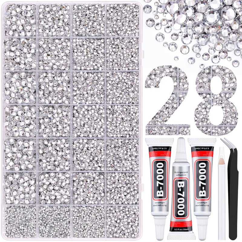 TINKRSTUFF 30000Pcs Resin Rhinestones for Bedazzling with Tweezers, Clear Rhinestones for Crafting with 3Pcs 10ml B7000 Jewelry Glue for DIY Crafts Clothing Tumblers Shoes Fabric Nail Art - Image 1