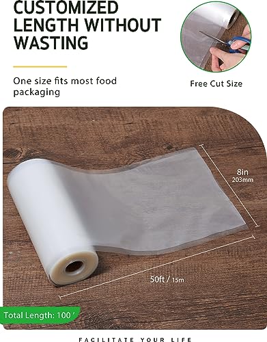 Syntus Vacuum Sealer Bags, 2 Rolls 8" x 50' Commercial Grade Bag Rolls, BPA Free Food Vac Bags for Storage, Meal Prep or Sous Vide - Image 2