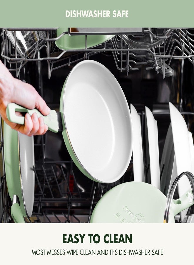 Greenpan مجموعة مقالي قلي جرين بان دوفر 8" و 10" من قطعتين، طلاء سيراميك غير سام وخالي من PFAS، لقلي وتحميص البيض والأومليت، آمنة في غسالة الصحون والفرن، مقبض بارد، حواف سهلة الصب، أخضر باهت - Image 4