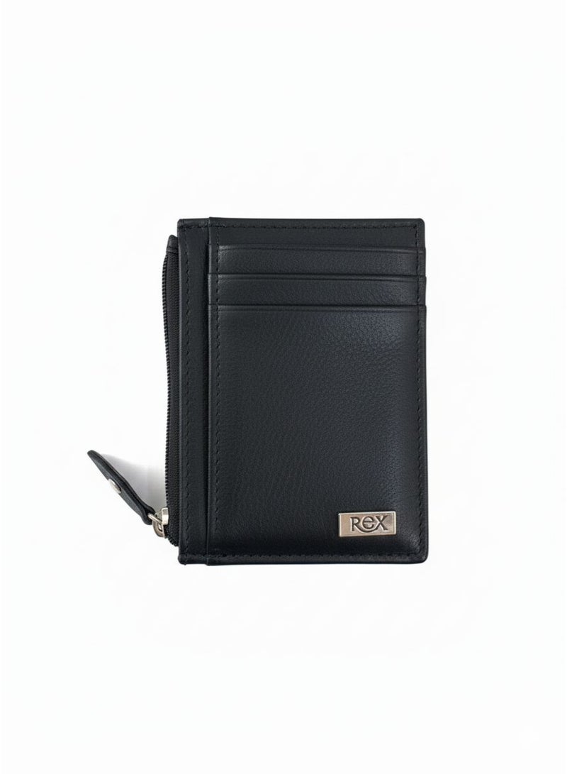 ركس محفظة كروت جلدية رفيعة مع جيب بسحاب للنقود المعدنية - تصميم عصري أسود للرجال والنساء60022-1 - Image 1