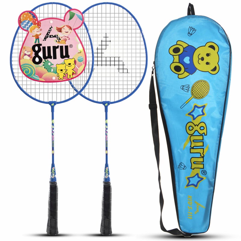 GURU Kids-111 Blue Badminton Rackets Set of 2 with Cover - Image 5