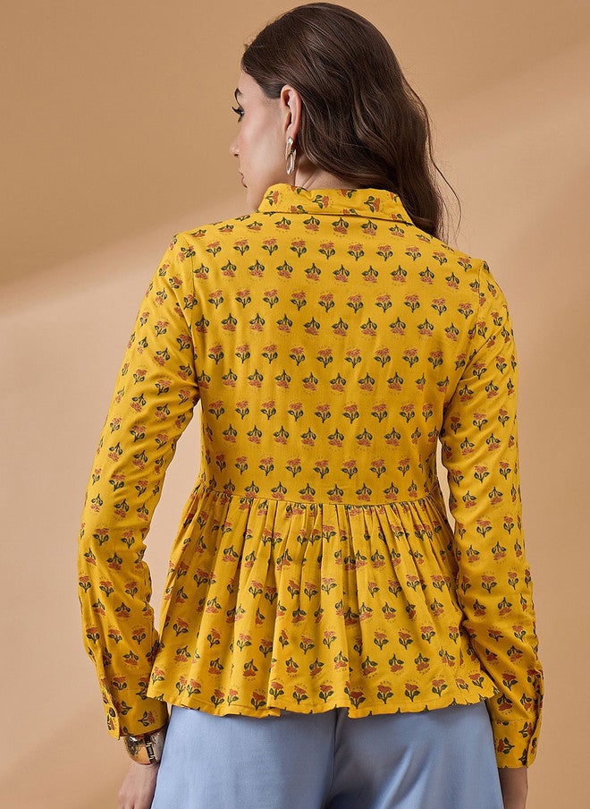 Baizee Routes by All About You Mustard Yellow Print High-Low Top - Image 5