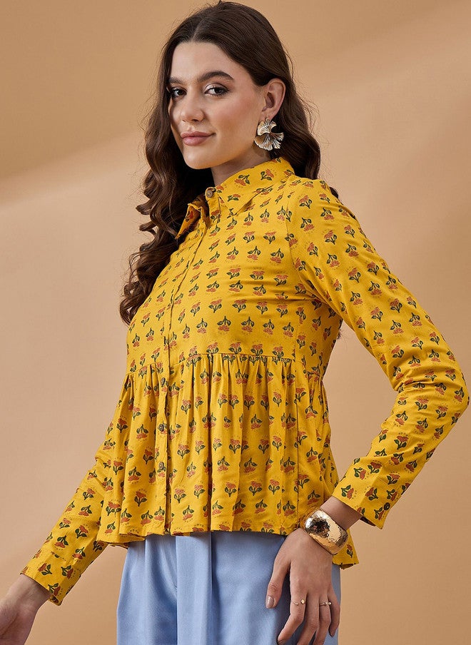 Baizee Routes by All About You Mustard Yellow Print High-Low Top - Image 4