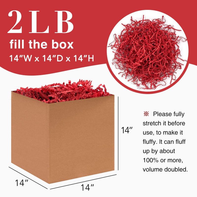 Corlcol 2LB Crinkle Cut Paper Shred Filler for Bag Gift Box Basket Confetti Paper Shreded Stuffing Decoration for Valentine's Day(Red) - Image 2