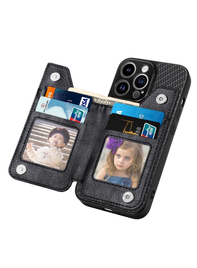 اس-توب جراب هاتف iPhone 14 Pro Max مصنوع من ألياف الكربون مع سحاب أفقي ومحفظة - Image 4