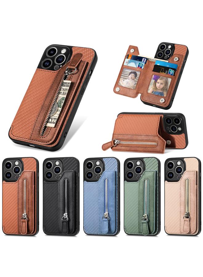 اس-توب جراب هاتف iPhone 14 Pro Max مصنوع من ألياف الكربون مع سحاب أفقي ومحفظة - Image 5