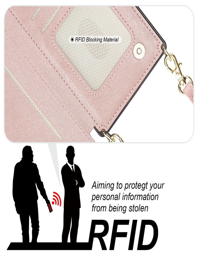 Bocasal Crossbody Wallet Case for iPhone 15 Pro Max with RFID Blocking Card Slot Holder, Magnetic Flip Folio Purse Case, PU Leather Zipper Handbag with Detachable Lanyard Strap 6.7 Inch 5G (Rose Gold) - Image 4