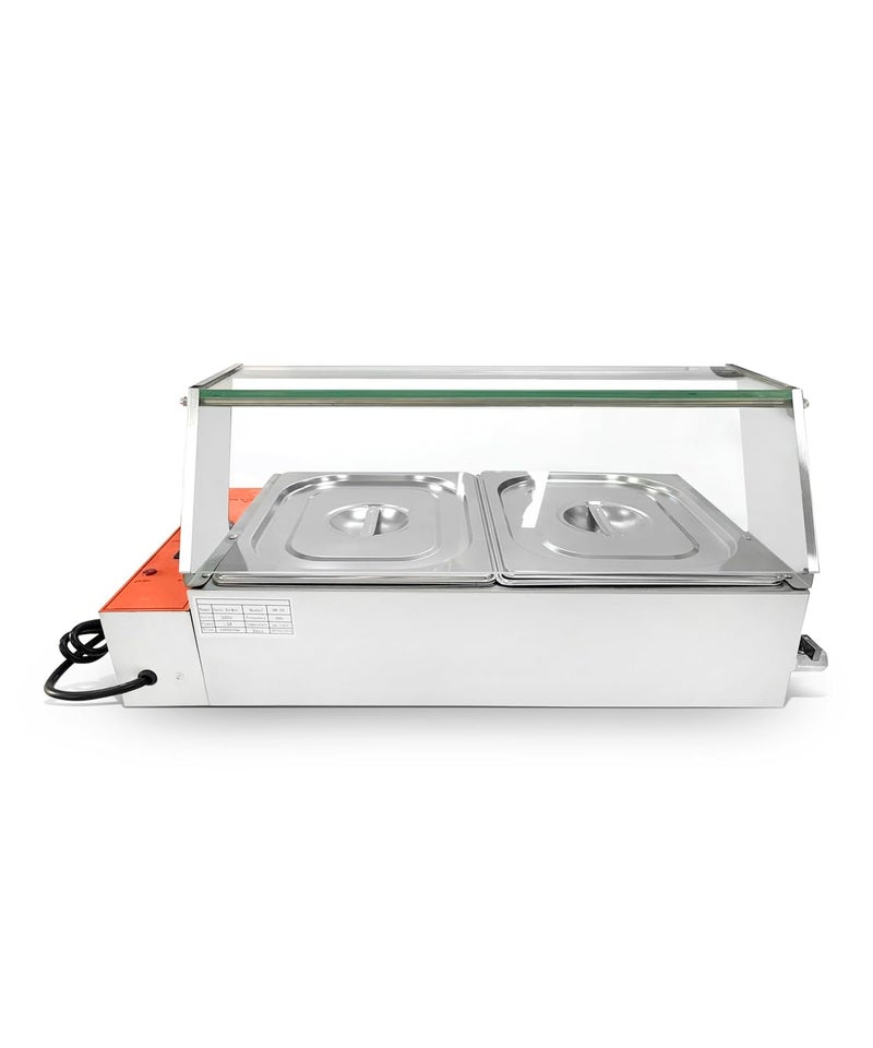 HG ENTERPRISES HG 2000W Electric Bain Marie 2Compartment Glass Front SS Lid Ideal for HeavyDuty Use in Hotels Restaurants Catering GN Pan 325x265x100mm 55L Each  - Image 1