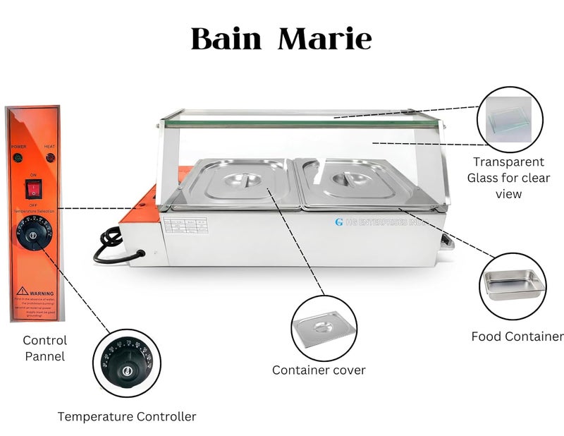 HG ENTERPRISES HG 2000W Electric Bain Marie 2Compartment Glass Front SS Lid Ideal for HeavyDuty Use in Hotels Restaurants Catering GN Pan 325x265x100mm 55L Each  - Image 2
