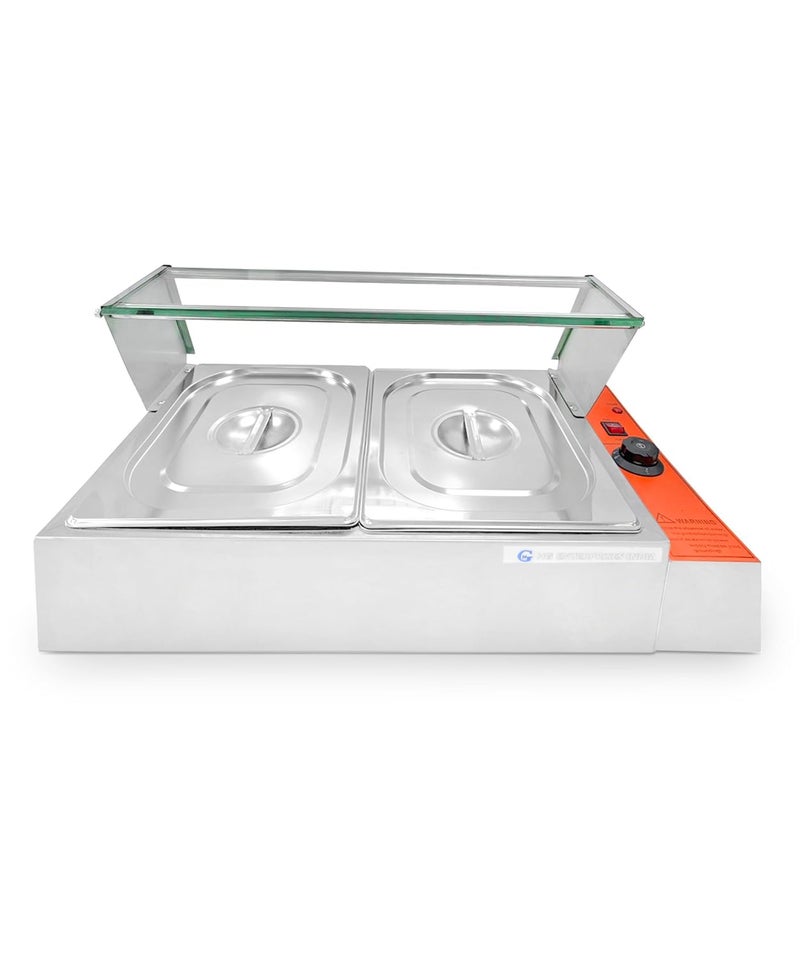 HG ENTERPRISES HG 2000W Electric Bain Marie 2Compartment Glass Front SS Lid Ideal for HeavyDuty Use in Hotels Restaurants Catering GN Pan 325x265x100mm 55L Each  - Image 4
