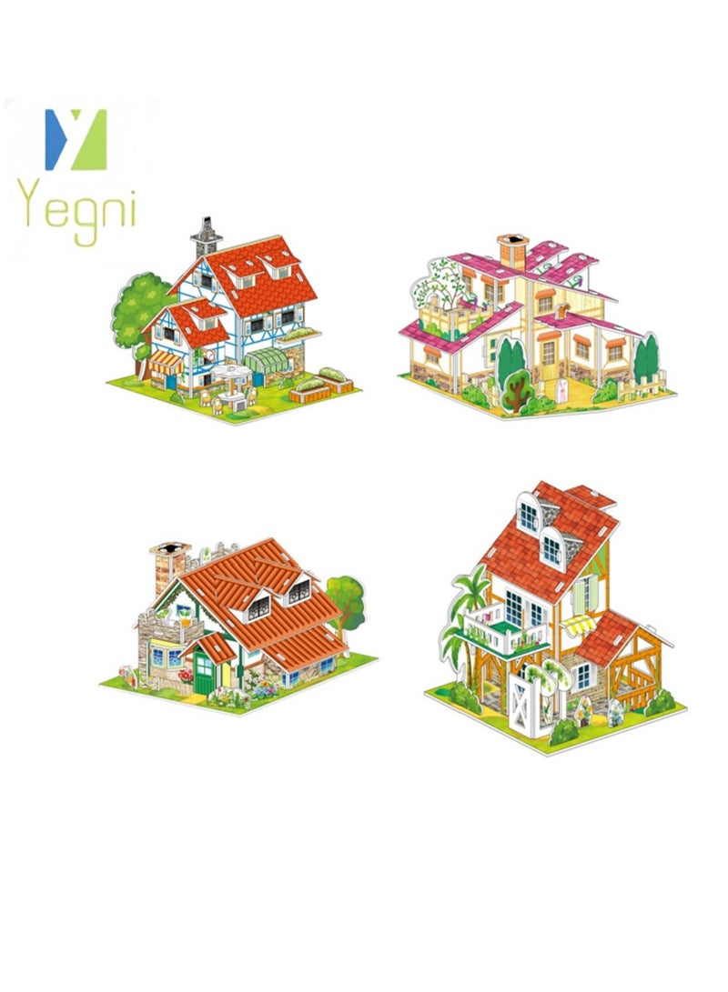 نعم سيدي. 4 قطع من ألعاب بناء منزل للأطفال من الوالدين والطفل، مصنوعة يدويًا، نموذج ورقي تعليمي ثلاثي الأبعاد، تجميع هدايا تفاعلية للوالدين والطفل - Image 1