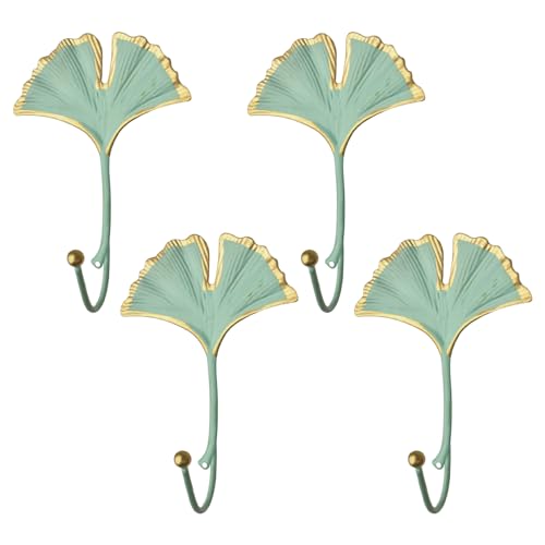 MOROBOR Decorative Leaves Iron Hooks 4pcs Ginkgo Leaf Shape Wall Mounted Hooks Modern Key Holder Wall Mounted Green Single Prong Hat Hanger for Hallways Living Room Home Office Decoration14cm - Image 1