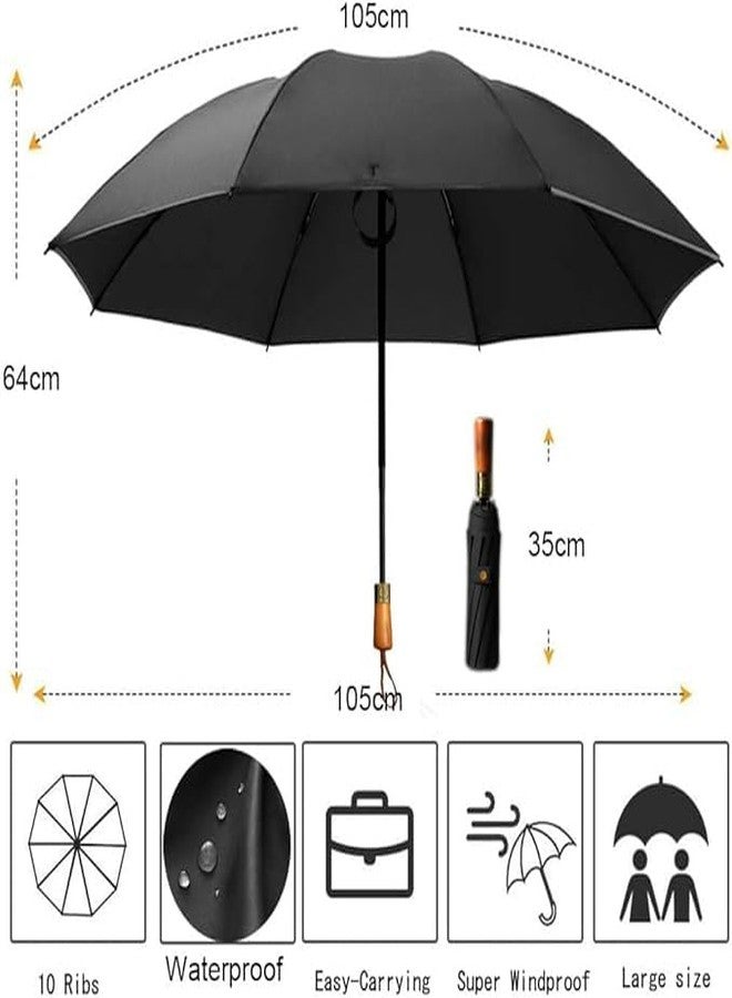 Meneflix Windproof Folding Umbrella with Automatic Open/Close - Elegant Wooden Handle, Travel Compact Size - Durable Rain & Sun Protection for Men, Women, & Professionals - Image 4