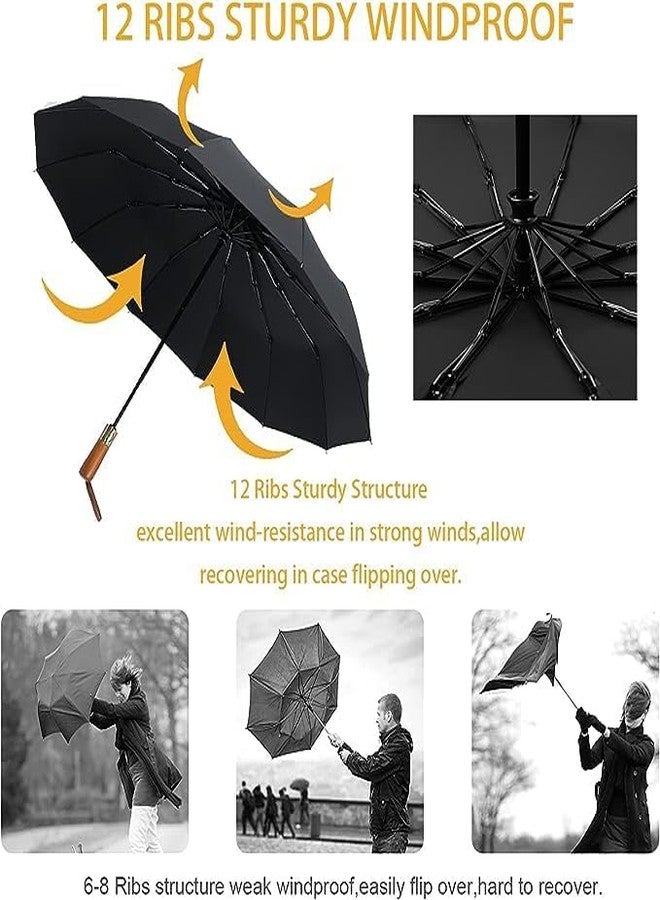 Meneflix Windproof Folding Umbrella with Automatic Open/Close - Elegant Wooden Handle, Travel Compact Size - Durable Rain & Sun Protection for Men, Women, & Professionals - Image 5