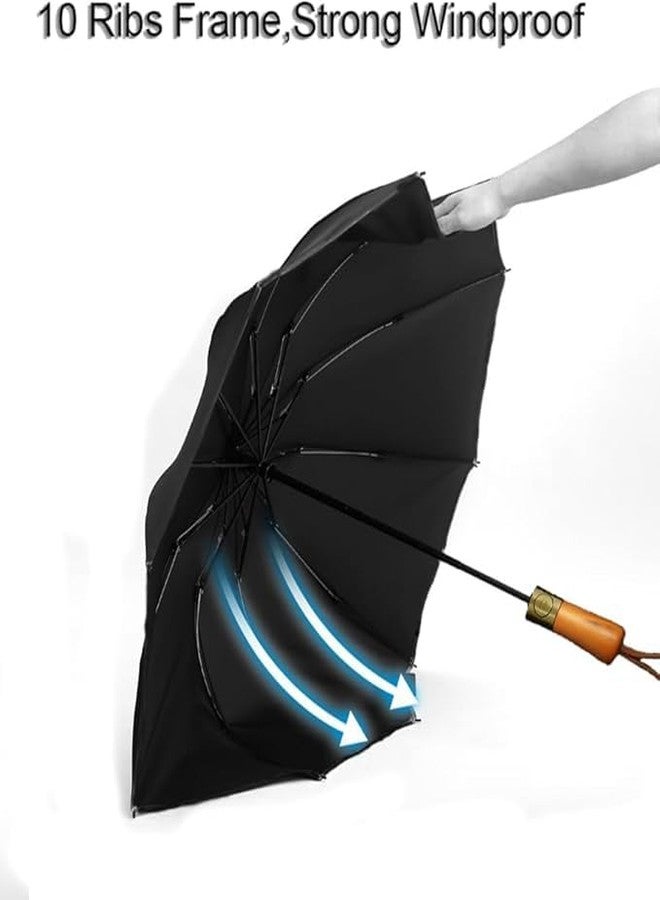 Meneflix Windproof Folding Umbrella with Automatic Open/Close - Elegant Wooden Handle, Travel Compact Size - Durable Rain & Sun Protection for Men, Women, & Professionals - Image 3
