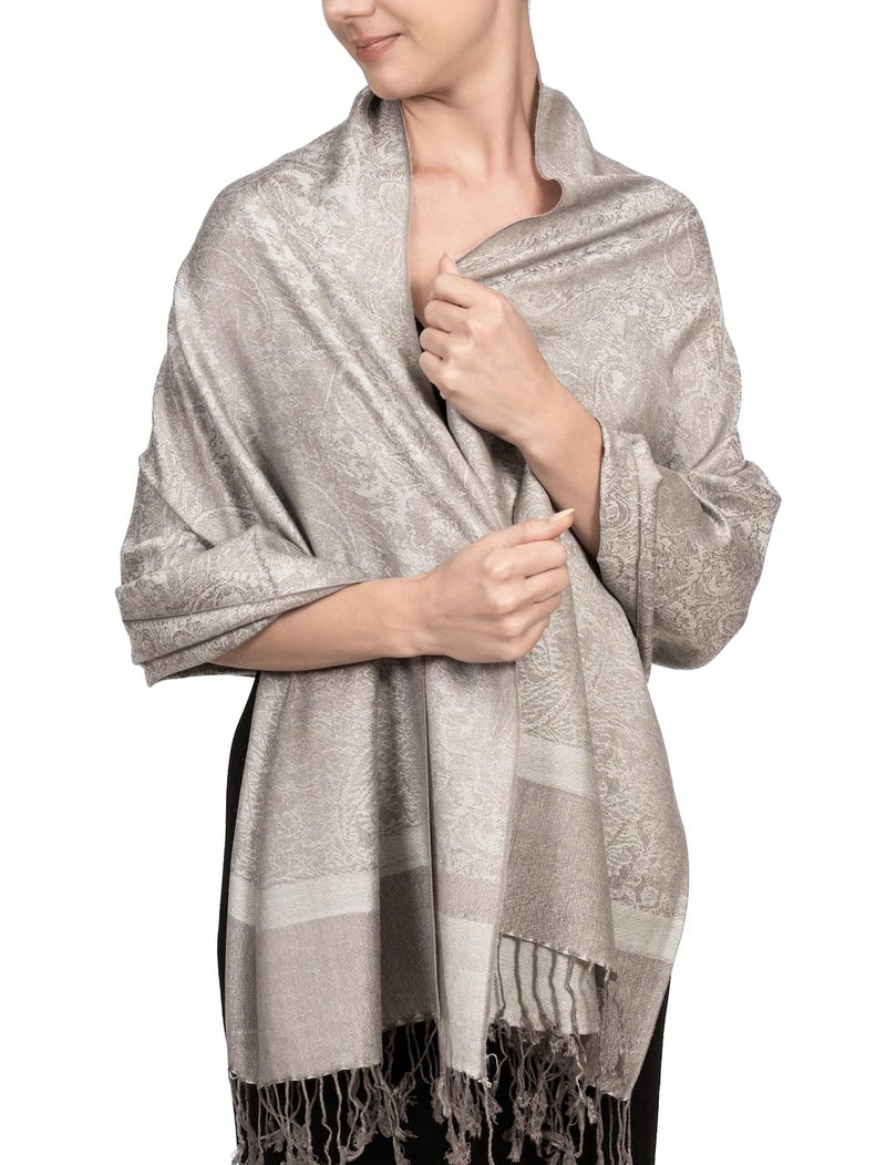 Achillea شال باهظ الثمن من جاكار بايزيلي ذو لونين عتيق (رمادي فضي) - Image 1
