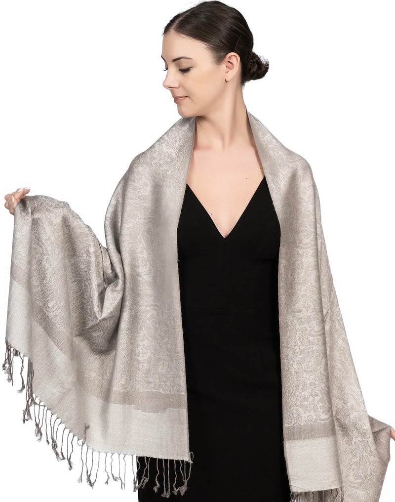 Achillea شال باهظ الثمن من جاكار بايزيلي ذو لونين عتيق (رمادي فضي) - Image 2