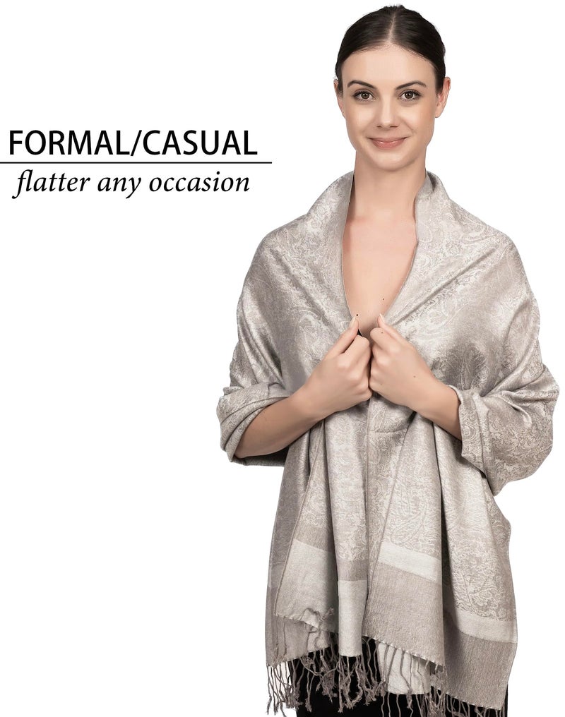 Achillea شال باهظ الثمن من جاكار بايزيلي ذو لونين عتيق (رمادي فضي) - Image 4