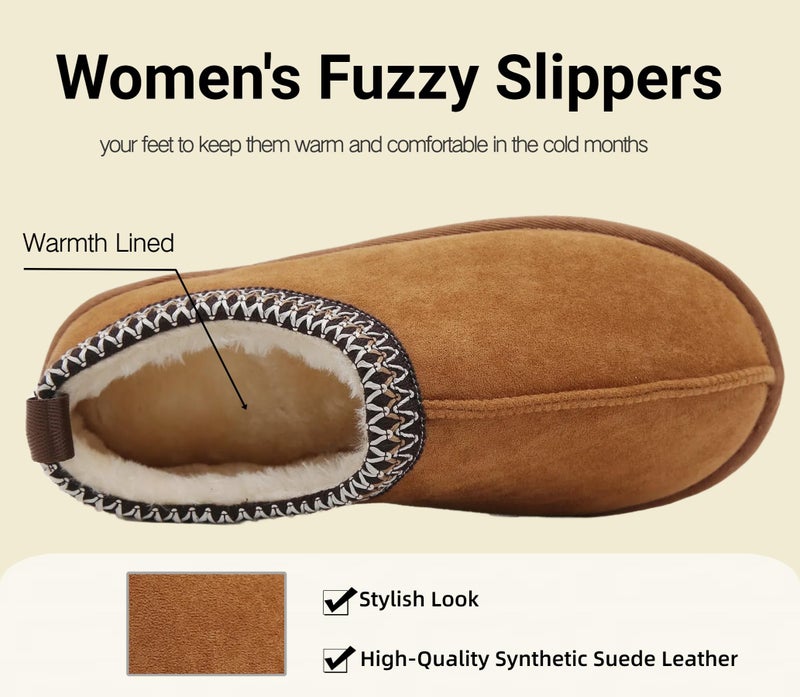 SMajong Women's Fuzzy Slippers Cozy Memory Foam House Shoes Winter Warm Loafer Slippers Indoor,Brown 10 US - Image 3