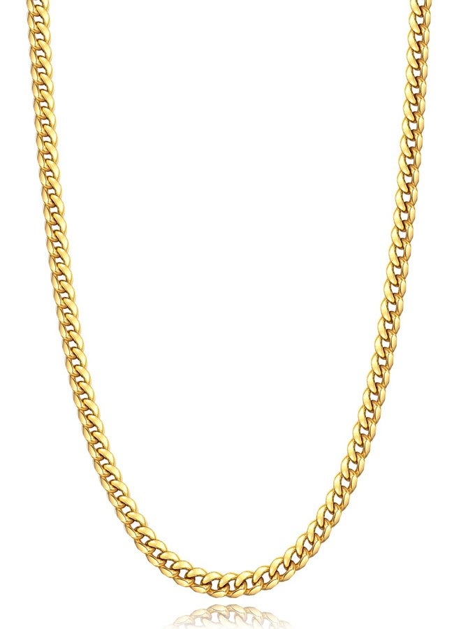Jewlpire Gold Chain for Men, 4mm Mens Necklace Cuban Link Chain Necklace for Men, 18K Gold Plated Chain Necklace Sturdy & Durable Men's Necklaces 18 inch - Image 1