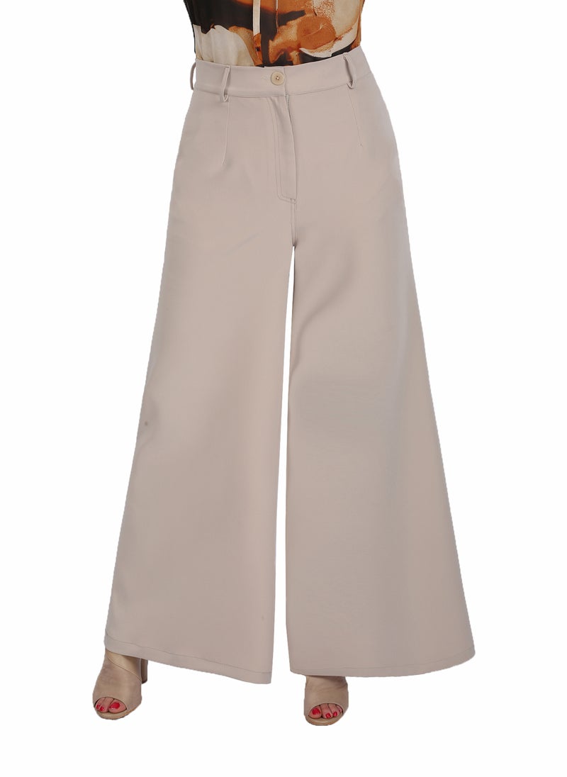 Smoky Egypt - High Waist Wide Leg Pants With Front Zipper - Beige - Image 1