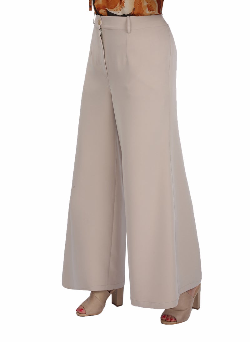 Smoky Egypt - High Waist Wide Leg Pants With Front Zipper - Beige - Image 1