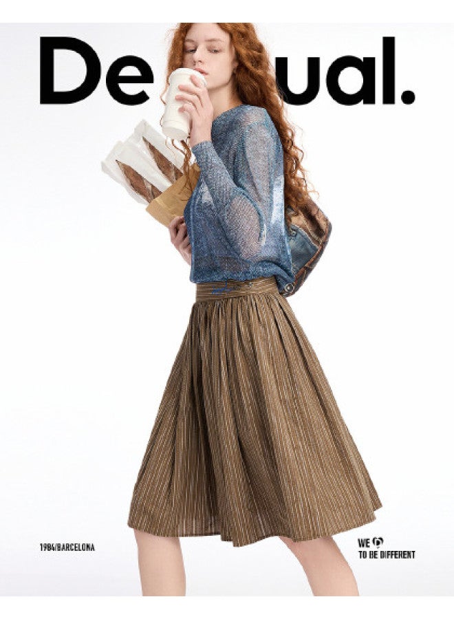 DESIGUAL ss25 New Textured Cotton Striped Color-block Embroidered Skirt - Image 1