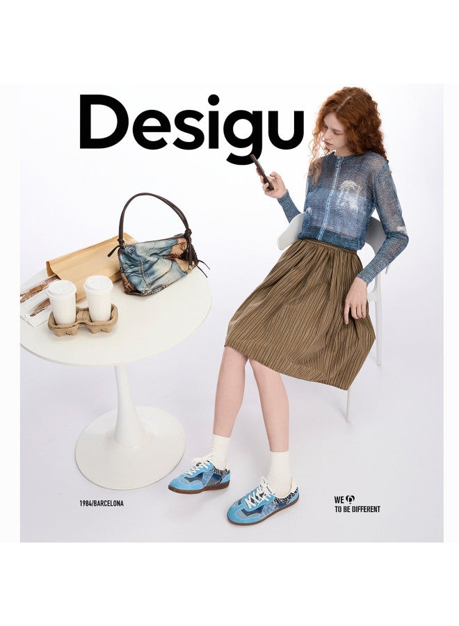 DESIGUAL ss25 New Textured Cotton Striped Color-block Embroidered Skirt - Image 4