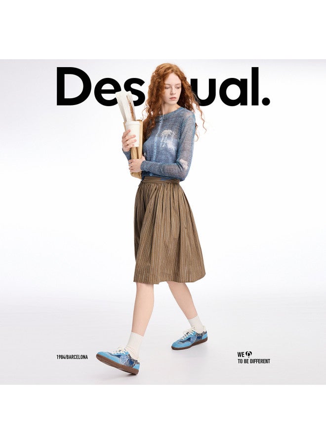 DESIGUAL ss25 New Textured Cotton Striped Color-block Embroidered Skirt - Image 5