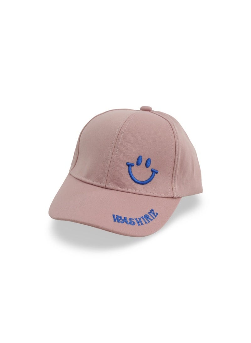 Fancy Girls Cotton Cap – Dusty Pink with Smile Embroidery - Image 1