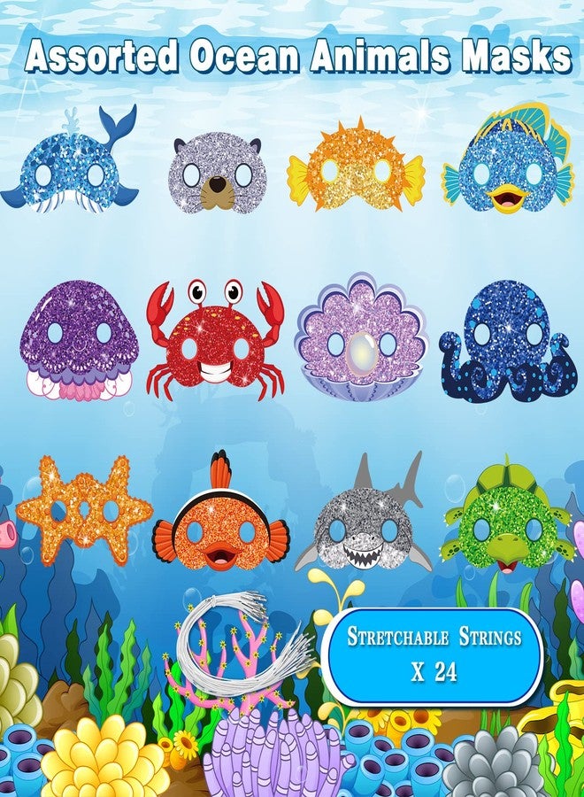 Minatee 24 Pieces Kids Masks Under the Sea Ocean Animal Birthday Funny Masks for Kids Party Supplies Under the Sea Ocean Animal Theme Baby Shower Birthday Gifts for Boys and Girls - Image 2