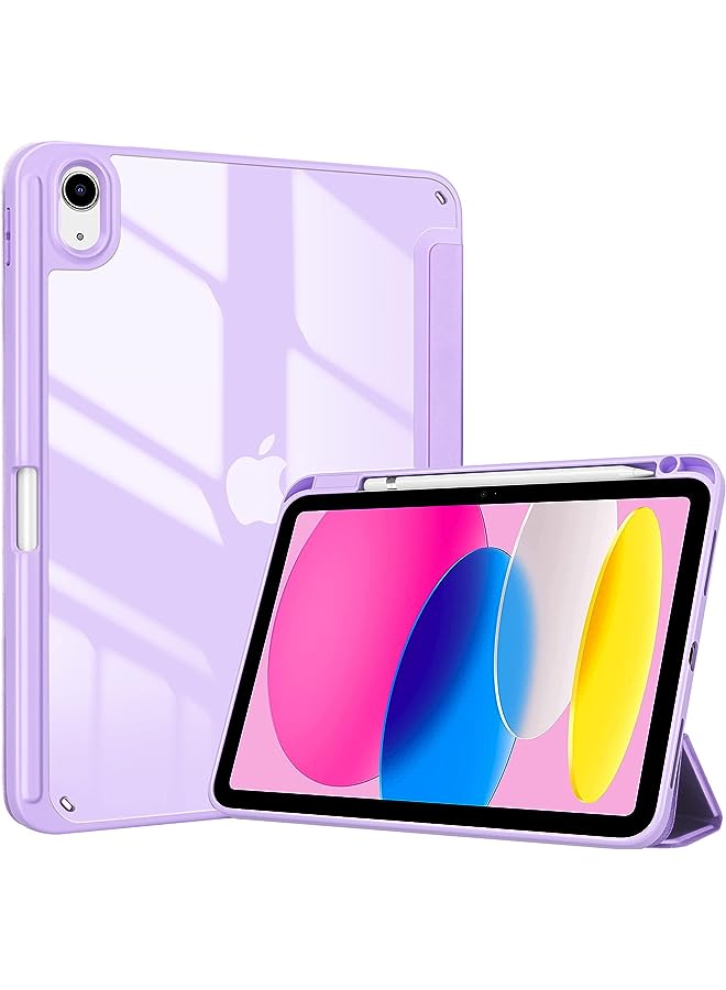 Procases for iPad 10th Gen Case with Pencil Holder 2022 iPad 10.9 Inch Case, Clear Transparent Back Shell Trifold Protective Cases Shockproof Cover for 2022 iPad 10th Gen A2696 A2757 A2777 -Purple - Image 1