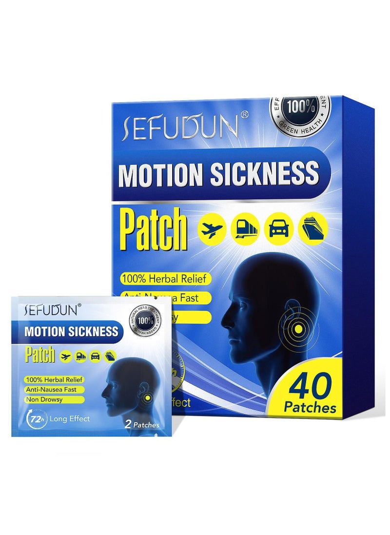 Sefudun - Motion Sickness Patches 40 Pieces For Travel Motion Sickness 100% Pure Natural Herb Treatment Easy to Carry For Car Sea Air Travel Fast Acting With No Side Effects No Chemicals Added (20 Pairs) - Image 1