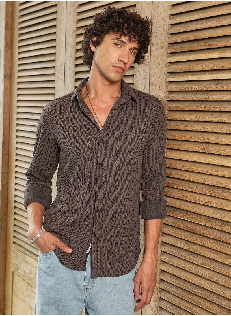 كامبوس سوترا Men's Ash Brown Chevron-Loop Shirt
