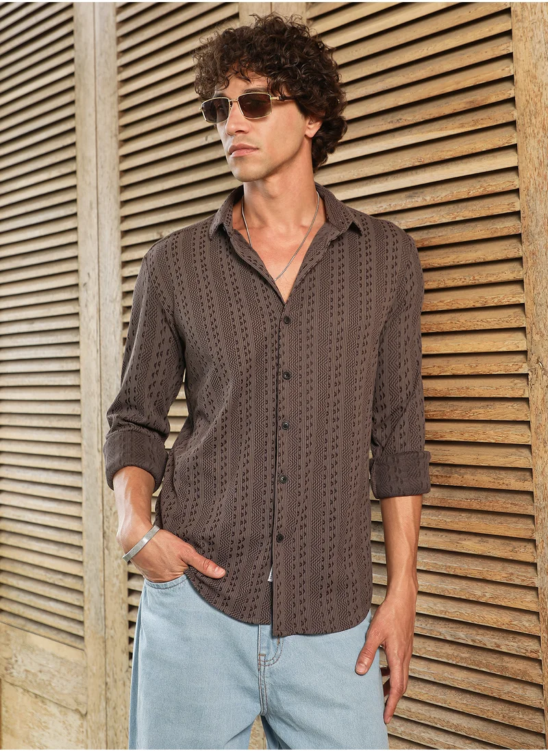 كامبوس سوترا Men's Ash Brown Chevron-Loop Shirt