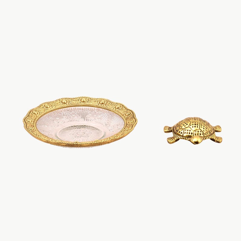 XL Kitchen Polyresin Feng Shui Tortoise On Plate Showpiece Golden Diameter 55 Inch - Image 4