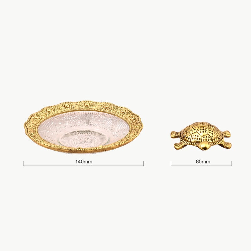 XL Kitchen Polyresin Feng Shui Tortoise On Plate Showpiece Golden Diameter 55 Inch - Image 5
