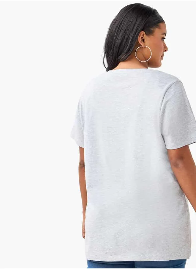  أولا بوبكن Plus Size Ulla Popken Graphic Print Round Neck T-shirt with Short Sleeves