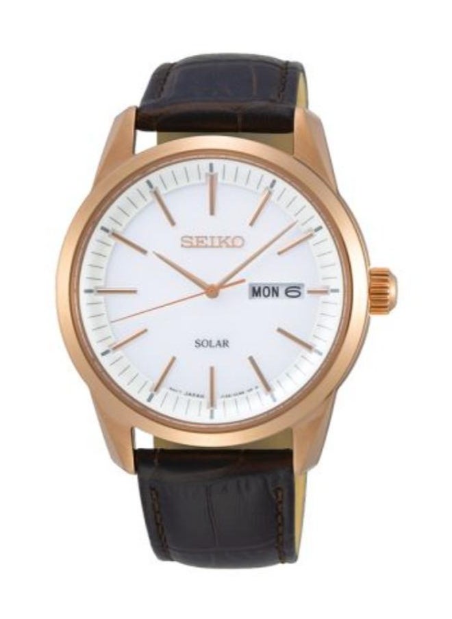 Seiko Men's Hand Watch SOLAR Brown Leather Band, White Dial SNE530P1 