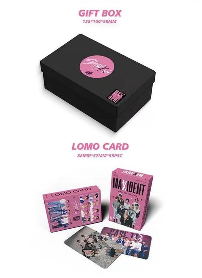 EHOME Stray Kids Maxident Gift Box With Lomo Cards, Acrylic Stand, Hand Account Tape, Keychain, Lanyard, Stickers, Photo Card  - Image 2