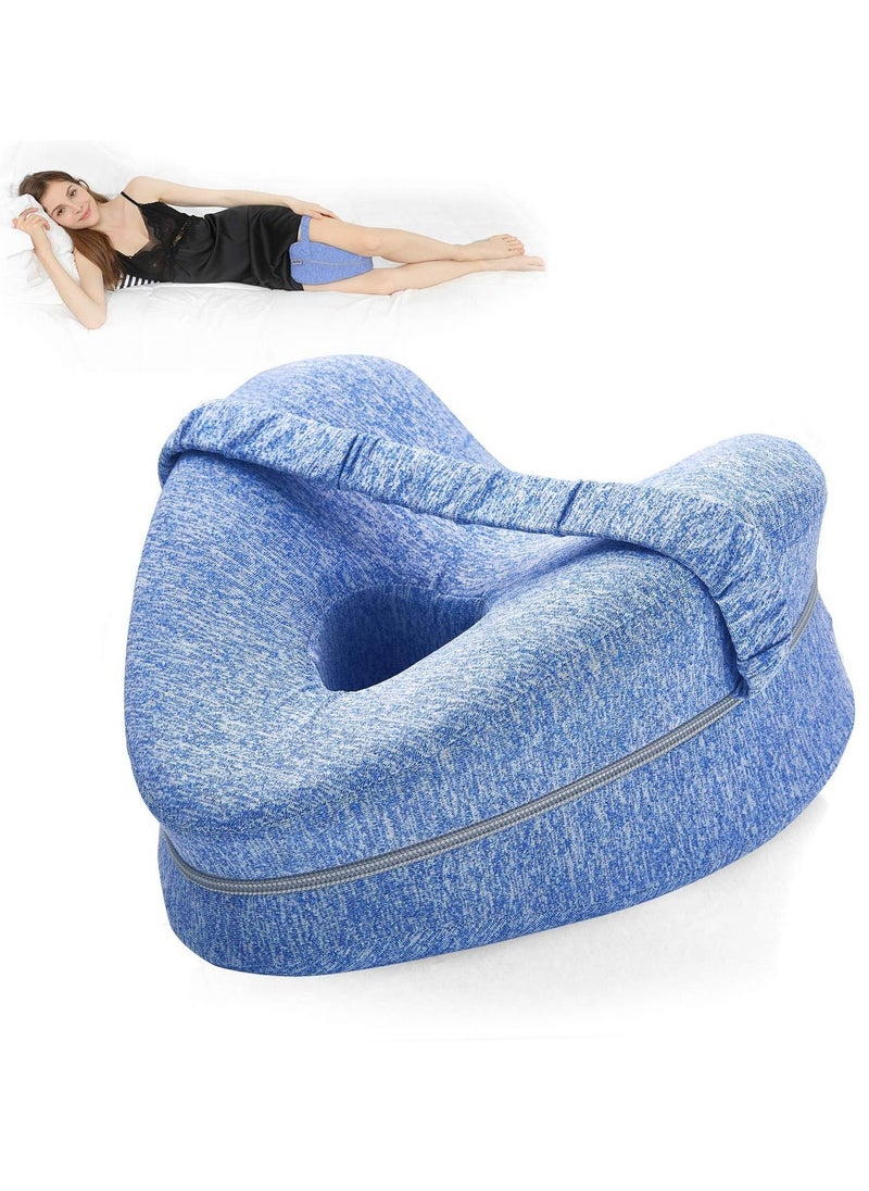 Arabest - Memory Foam Knee Pillow with Elastic Strap for Side Sleepers Blue 25x23x13cm - Image 1