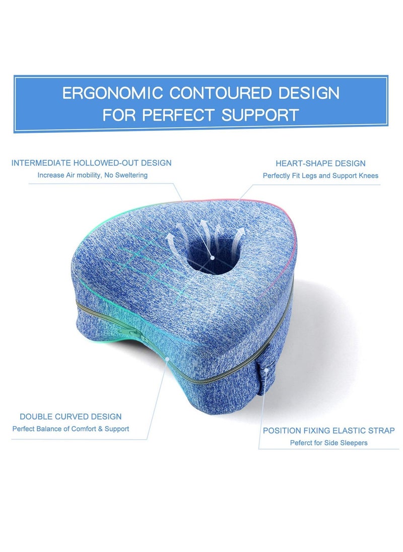Arabest - Memory Foam Knee Pillow with Elastic Strap for Side Sleepers Blue 25x23x13cm - Image 1