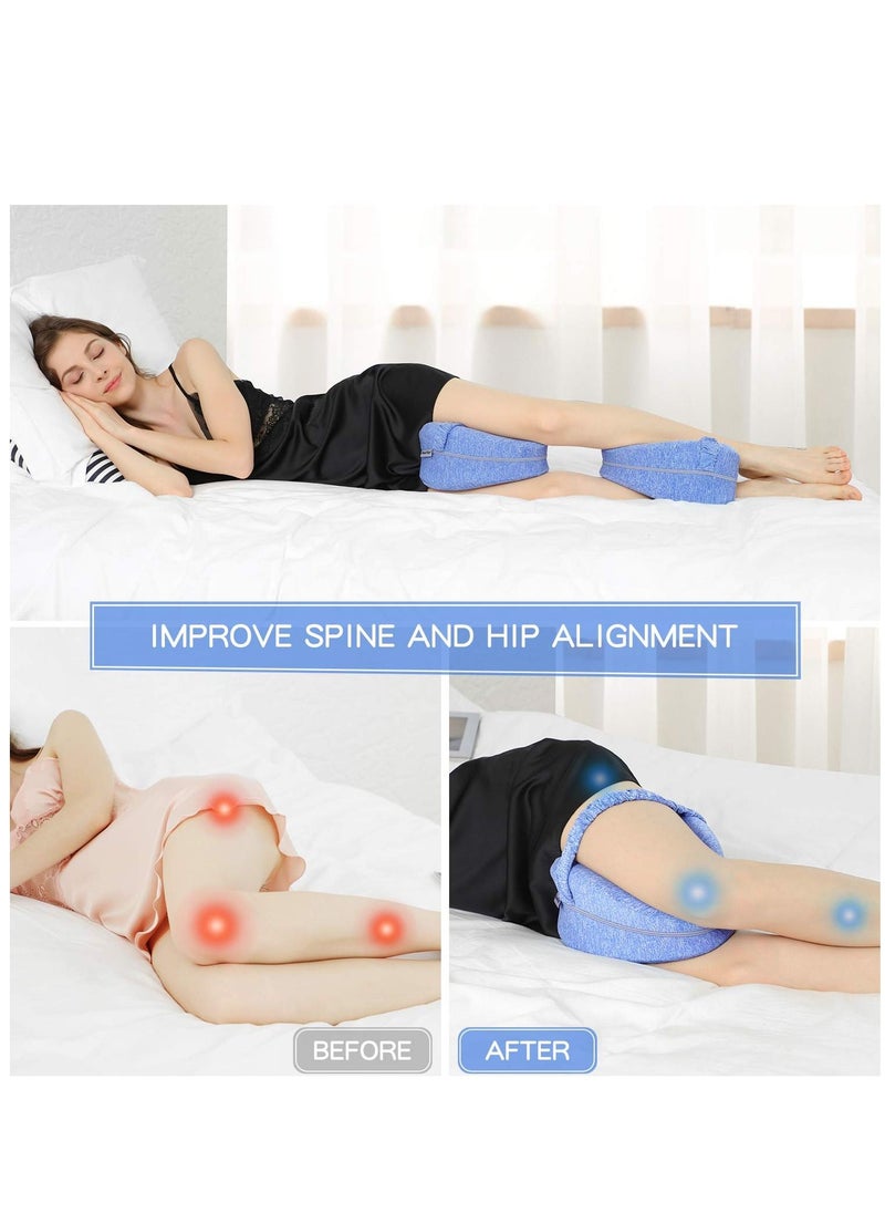 Arabest - Memory Foam Knee Pillow with Elastic Strap for Side Sleepers Blue 25x23x13cm - Image 1