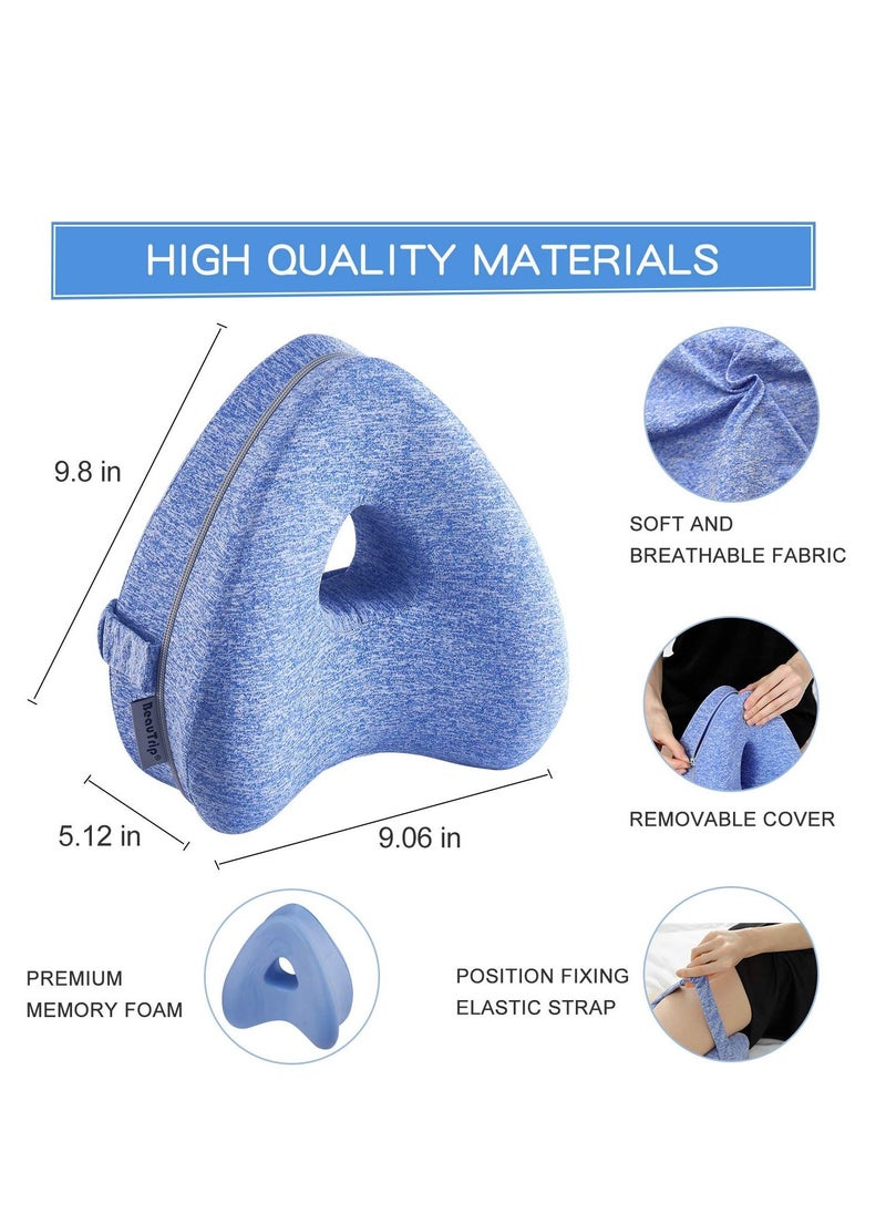 Arabest - Memory Foam Knee Pillow with Elastic Strap for Side Sleepers Blue 25x23x13cm - Image 1