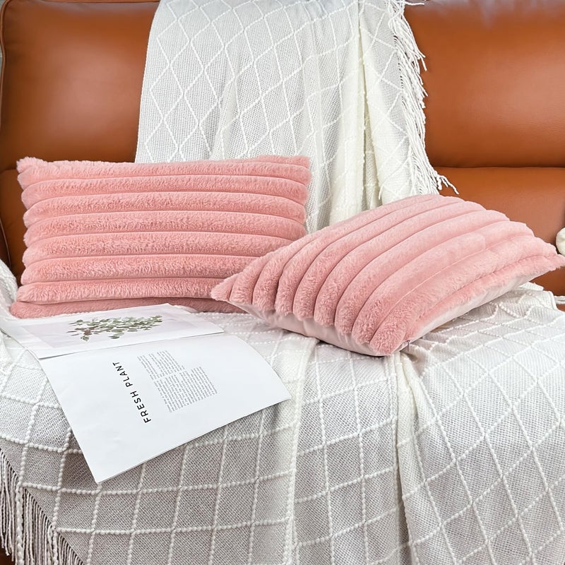 COTEY 12x20 Throw Pillow Covers Set of 2, Decorative Faux Fur Covers for Bed, Couch Soft Fluffy Pillow Cover with Velvet Back for Living Room, Neutral Home DÃ©cor Accent for Sofa - Pink - Image 3