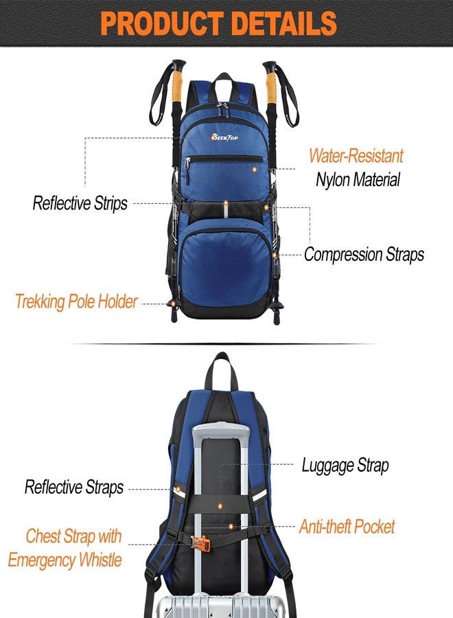 Seektop Lightweight Travel Backpack for Men Women, Multiple Pockets 40L Hiking Backpack Foldable Carry on Backpack for Outdoor Camping Sport Leisure (Blue) - Image 5